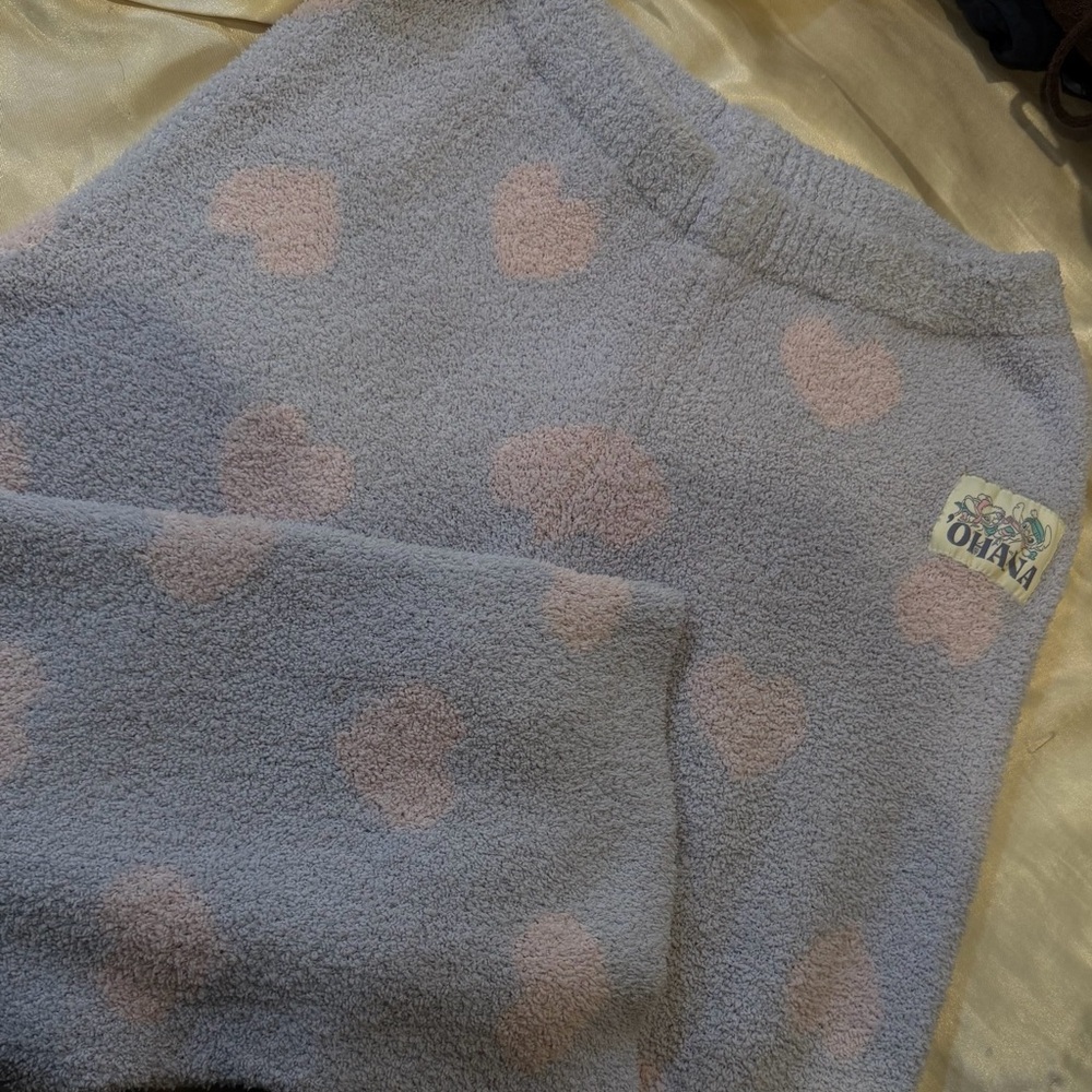 Disney Lavender Fuzzy Joggers with Pink Heart Pattern